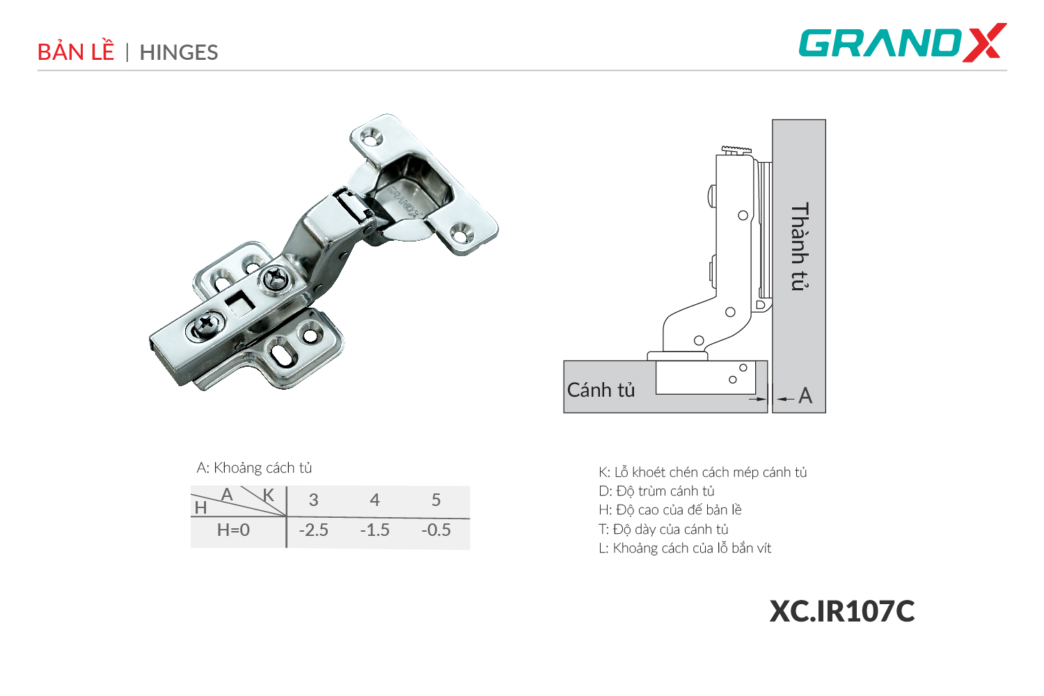 Bản lề Capella thép GrandX XC.IR107C ảnh 2