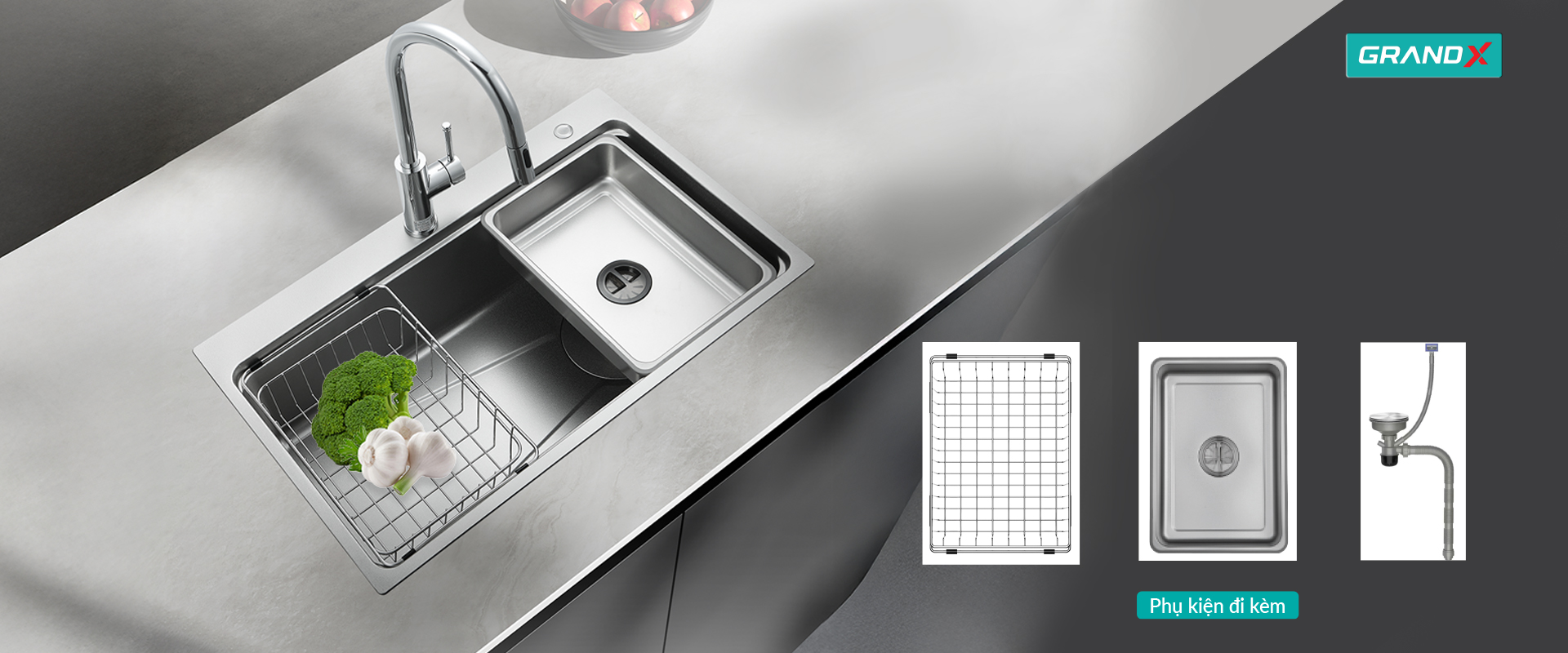 Chậu rửa bát GrandX GX7650SV volcano – hình 3