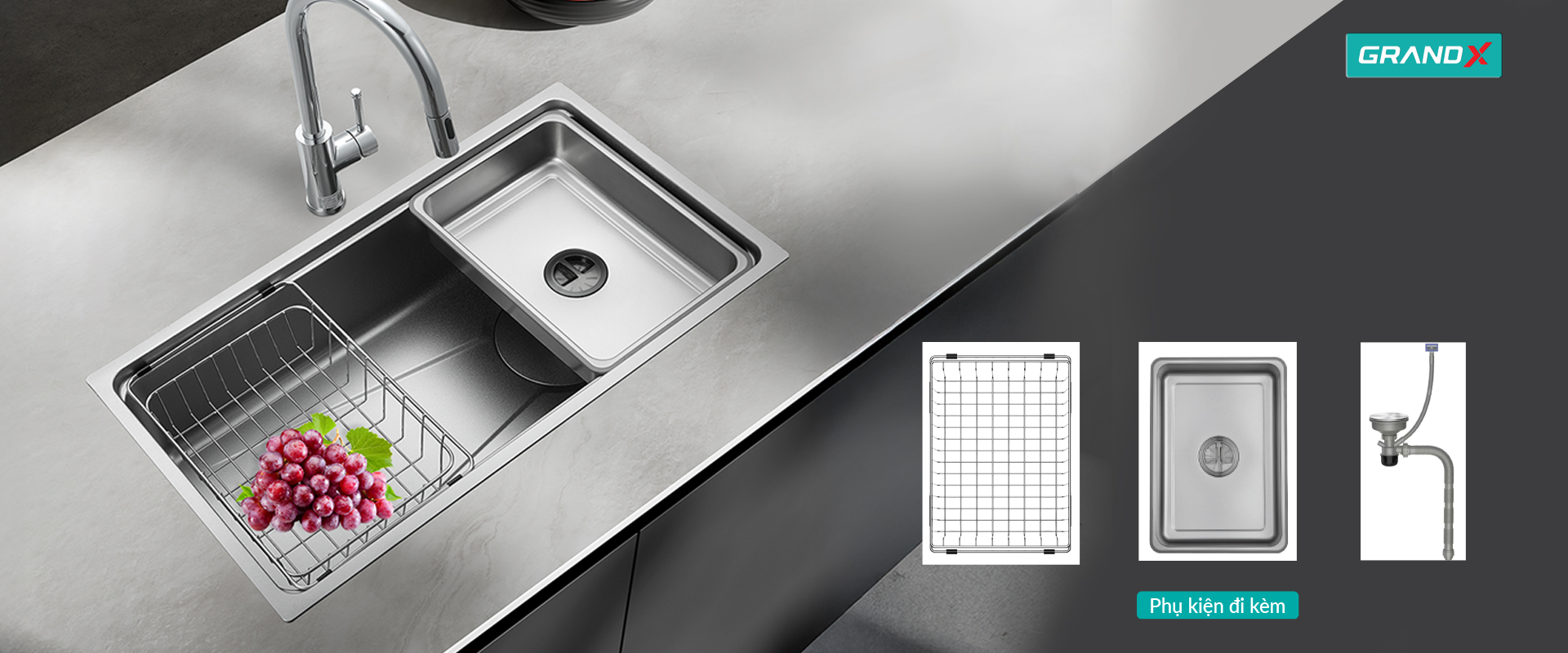 Chậu rửa bát GrandX GX8045LV volcano – hình 3