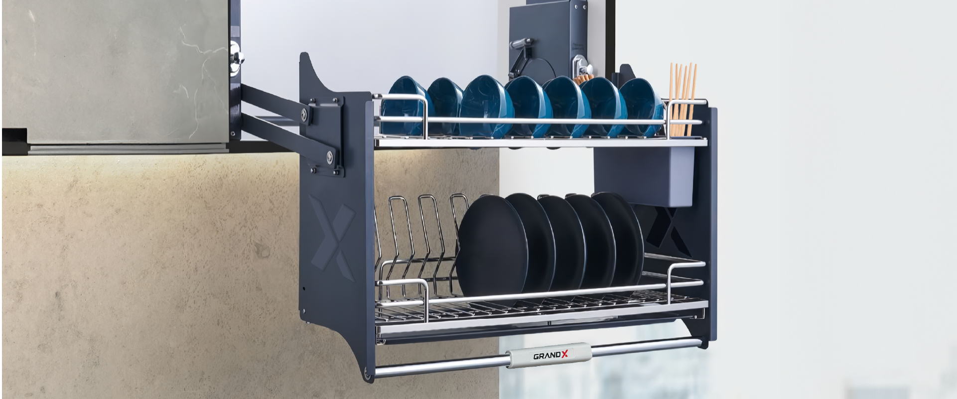 Đánh giá Giá bát đĩa nâng hạ nan Oval SUS304 GrandX XL.80M1