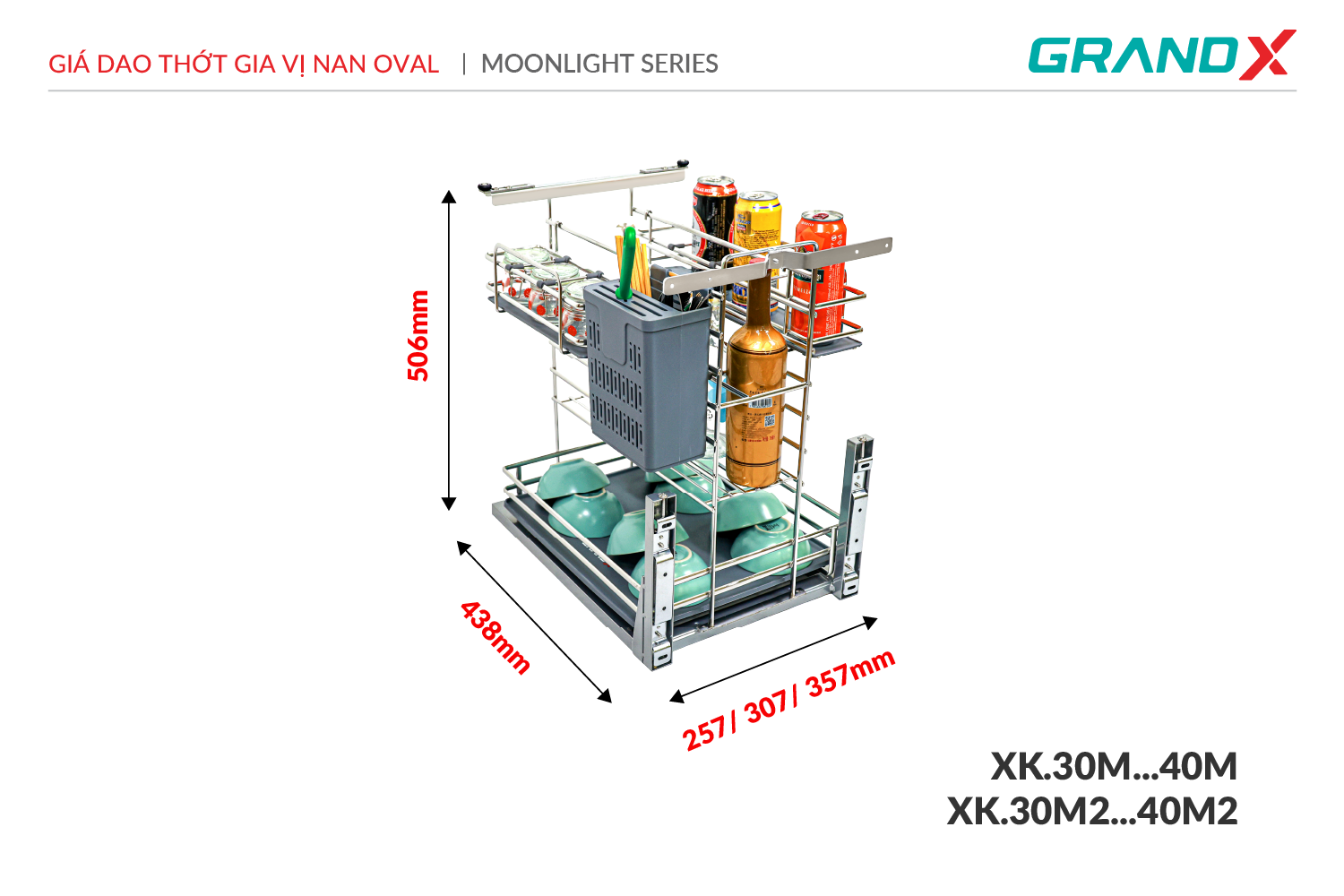 Giá dao thớt gia vị nan Oval GrandX XK.30M – hình 3