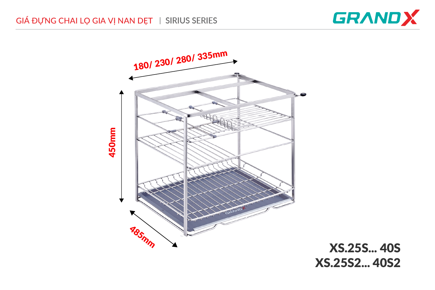 Giá đựng chai lọ gia vị nan dẹt GrandX XS.25S-1 ảnh 4