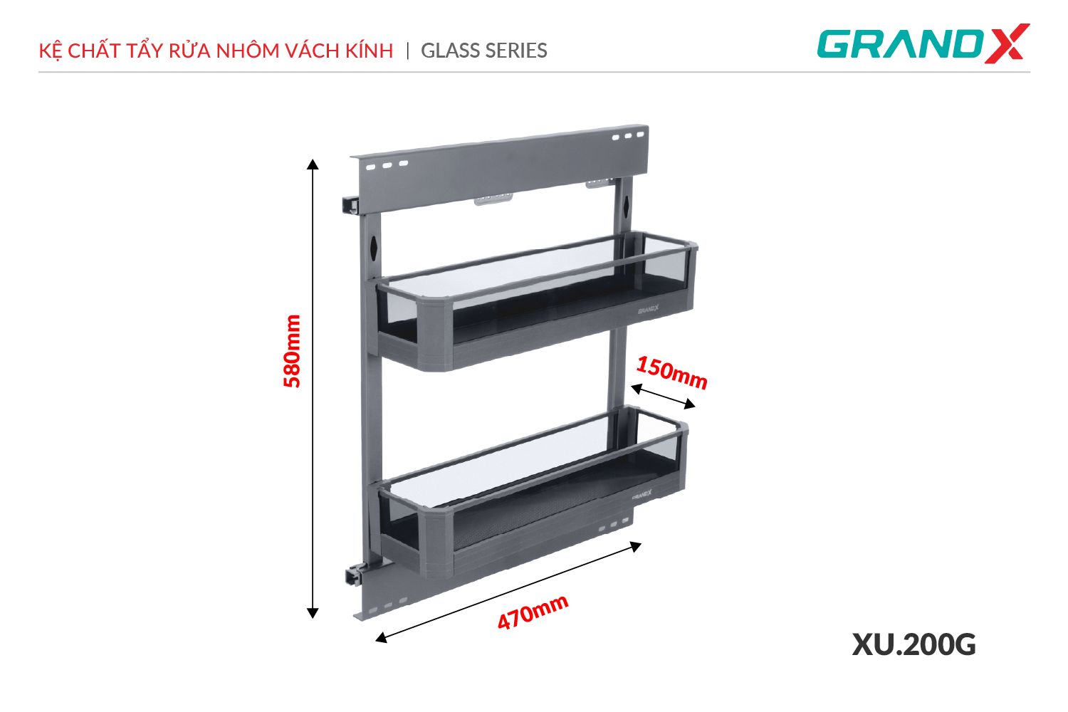 Kệ chất tẩy rửa nhôm vách kính GrandX XU.200G – hình 3