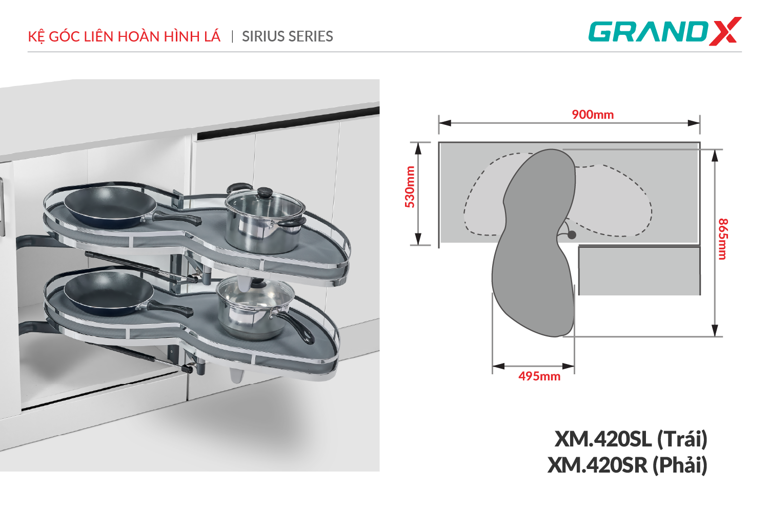 Kệ góc liên hoàn hình lá GrandX XM.420SL (trái) – hình 4