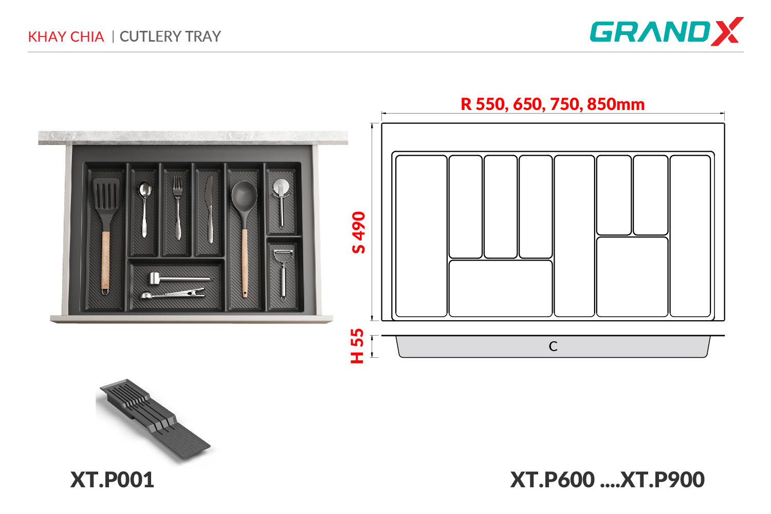Khay chia thìa nĩa đa năng chất liệu nhựa PP cao cấp GrandX XT.P600 / XT.P600-1 ảnh 3