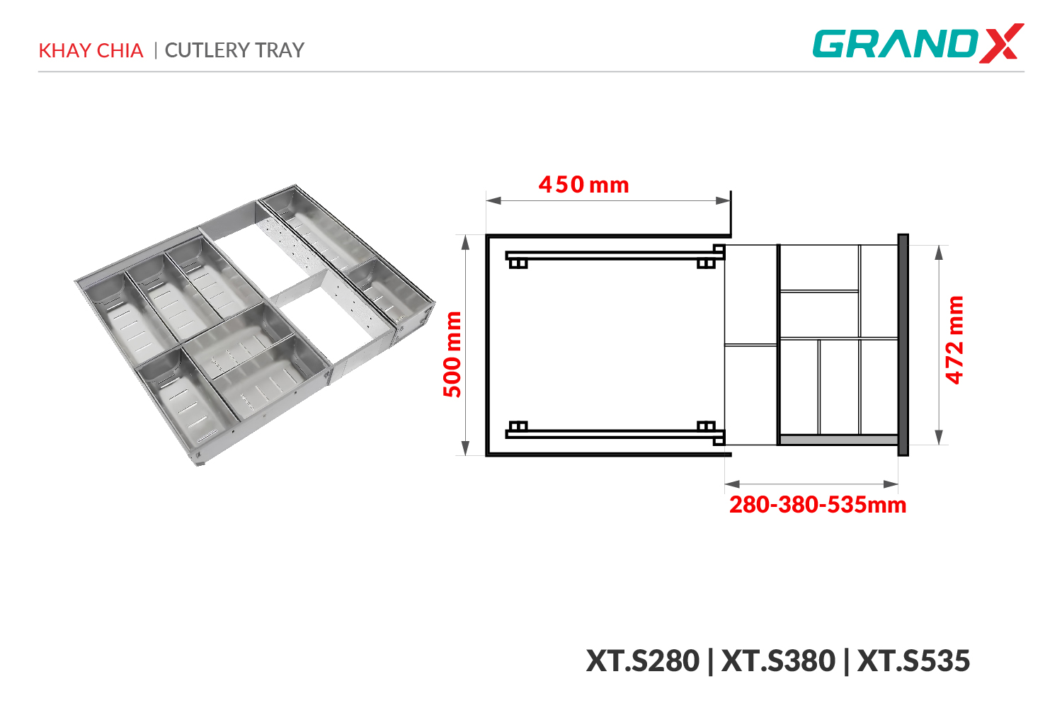 Khay chia thìa nĩa đa năng SUS304 cao cấp GrandX XT.S380 – hình 3