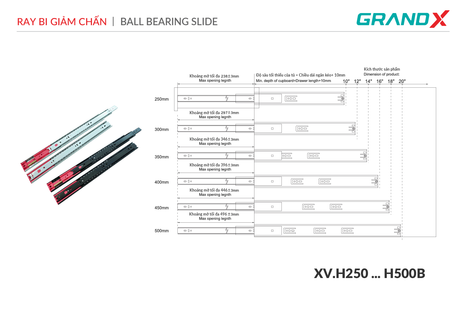 Đánh giá Ray bi giảm chấn toàn phần cao cấp vega high GrandX XV.H250B