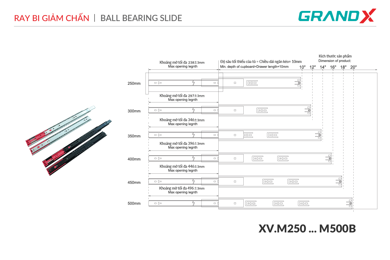 Đánh giá Ray bi giảm chấn toàn phần vega GrandX XV.M500B