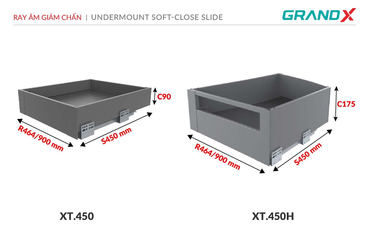 Ray hộp tandembox mở toàn phần giảm chấn cao cấp GrandX XT.450H1 – hình 3
