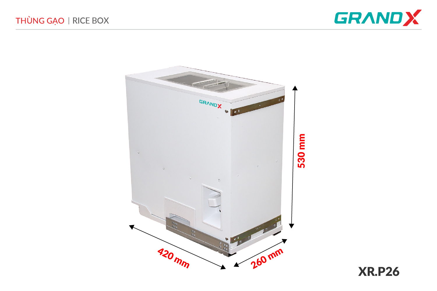 Đánh giá Thùng gạo âm tủ cánh kéo GrandX XR.P26-1