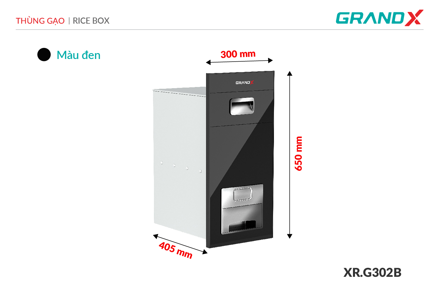 Thùng gạo mặt kính nút nhấn GrandX XR.G302B ảnh 2