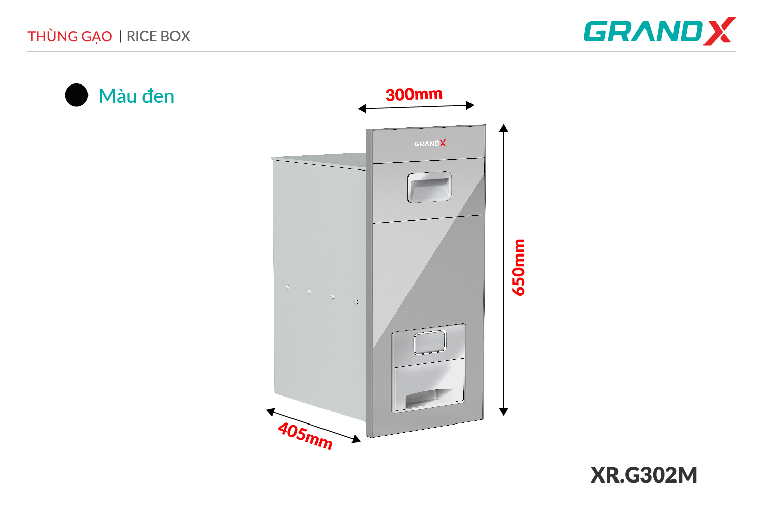 Thùng gạo mặt kính nút nhấn GrandX XR.G302M ảnh 2