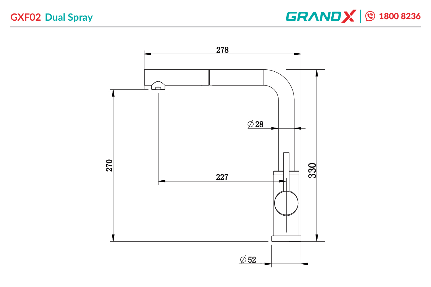 Vòi rửa bát dây rút GrandX GXF02 dual spray – hình 6